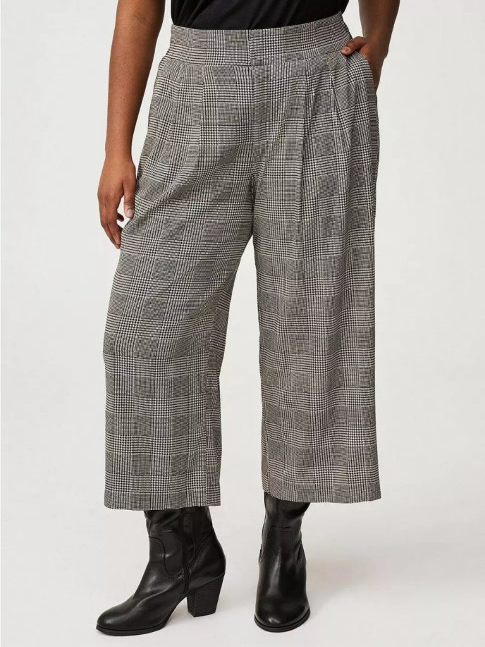 Torrid Size 24 Black White Plaid Wide Leg Crop Pant - Picture 1 of 15